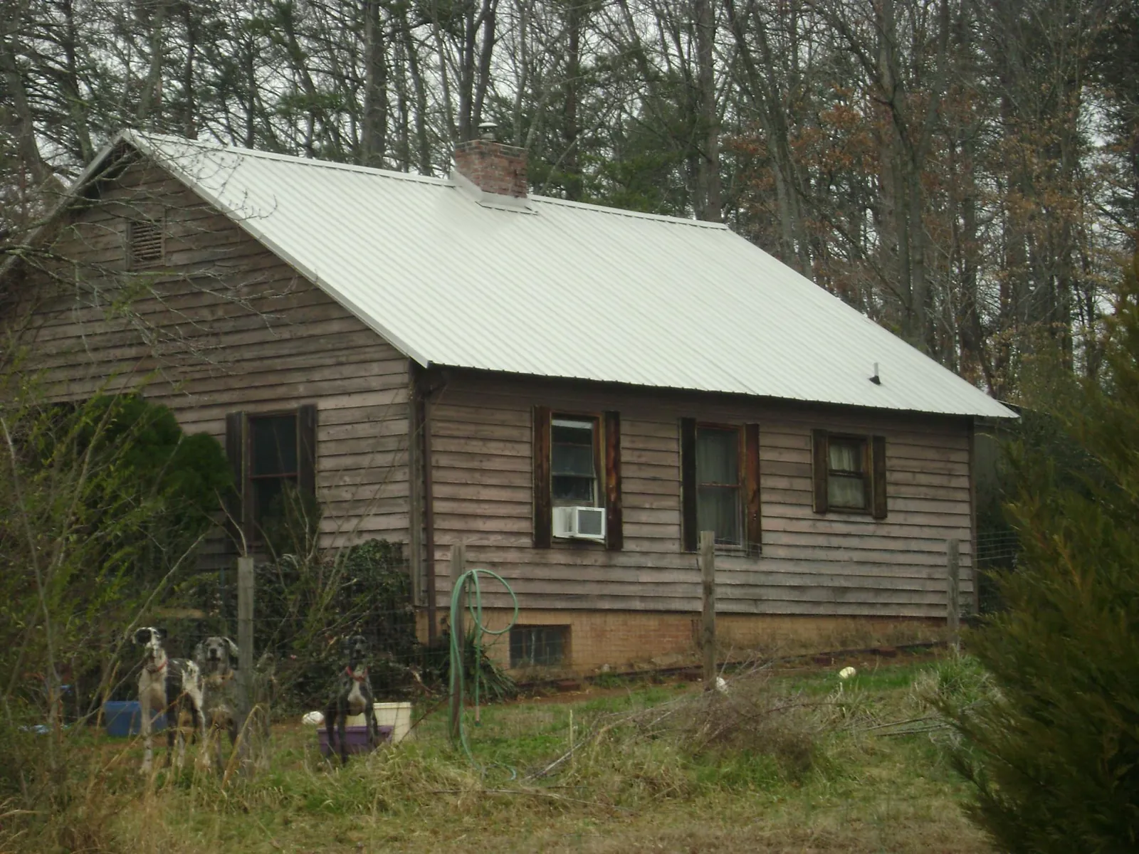 White metal roof on an old wood sided farmhouse, from a Metal Roof Installation job in Linkwood